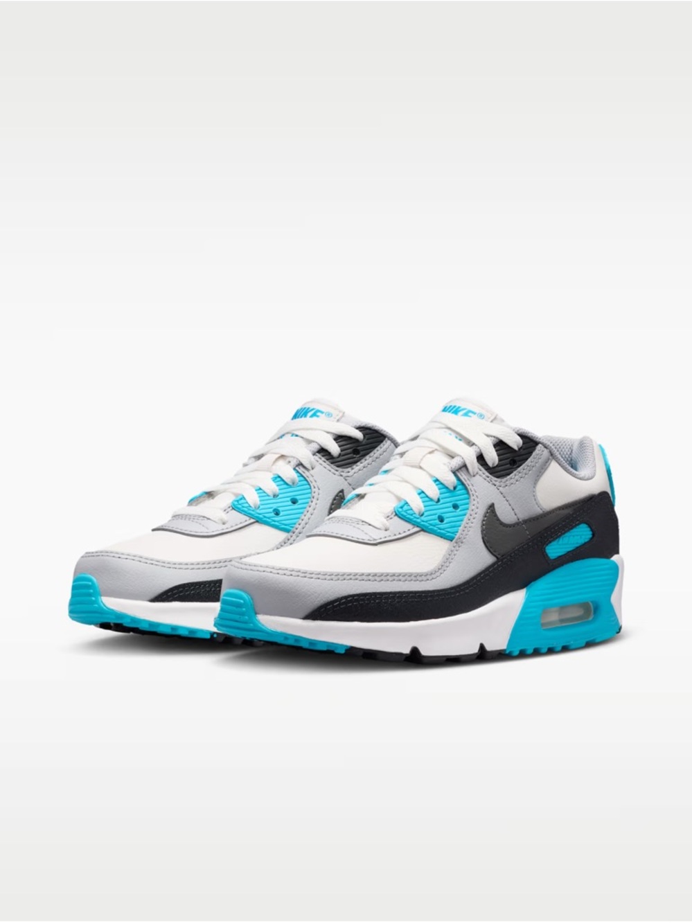 Nike Air Max 90 in White, Gray, Black & Teal Blue